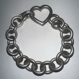 Tiffany & Co Silver Heart Clasp Pendant Chain Link Bracelet RARE!!!!!